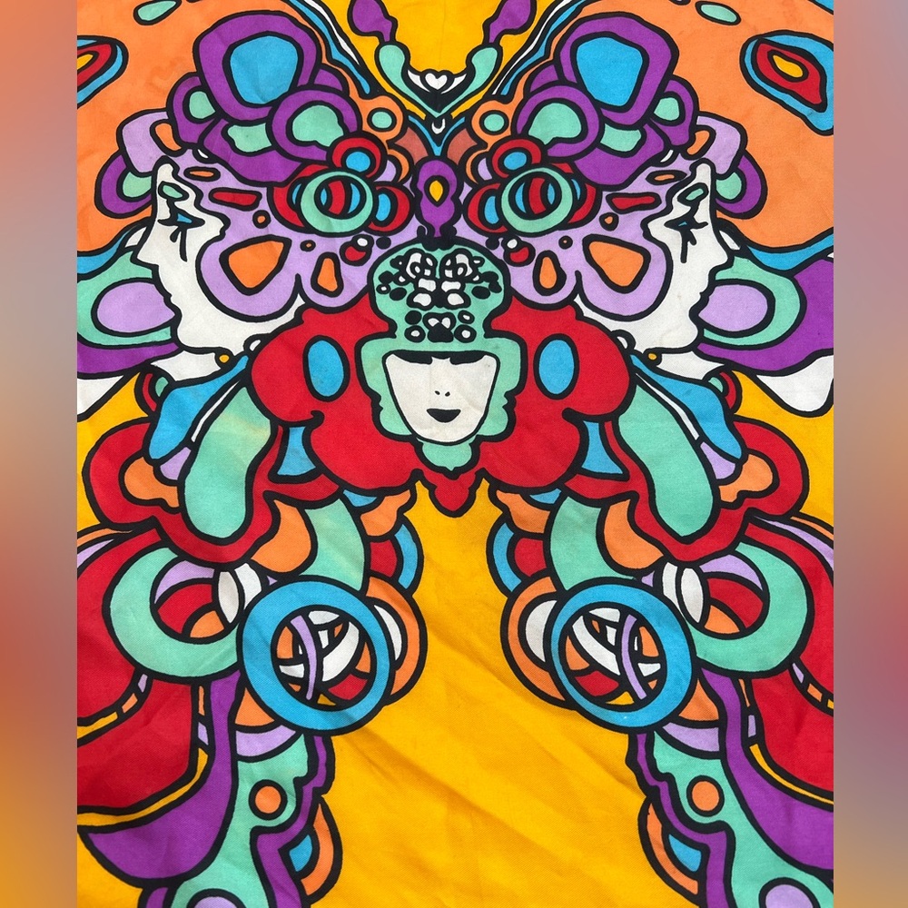 Peter Max Scarf Vintage 1970s Butterfly Psychedelic Vivid Color Gold Silk? - Picture 15 of 15